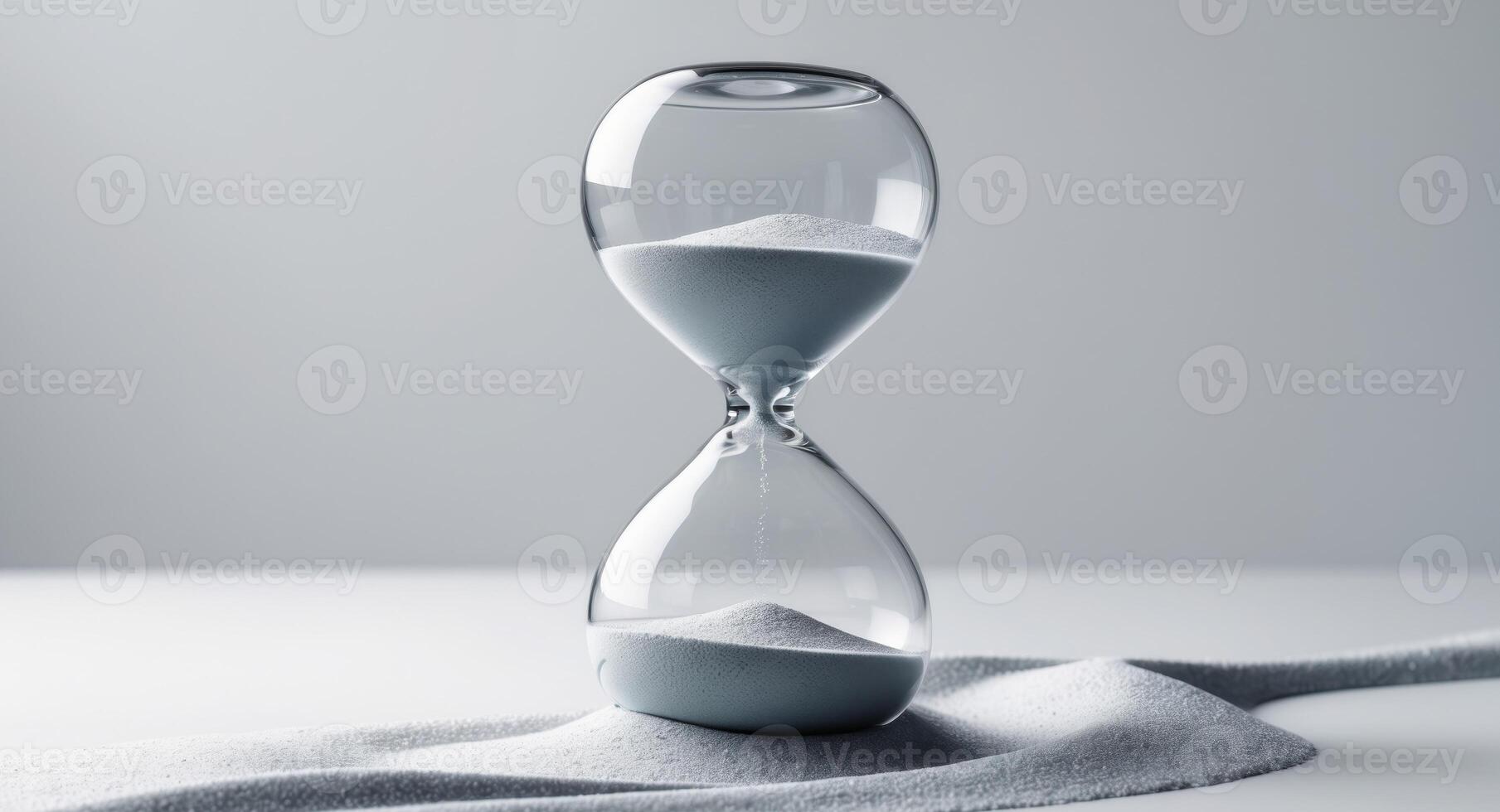 An hourglass sitting on a table with sand photo