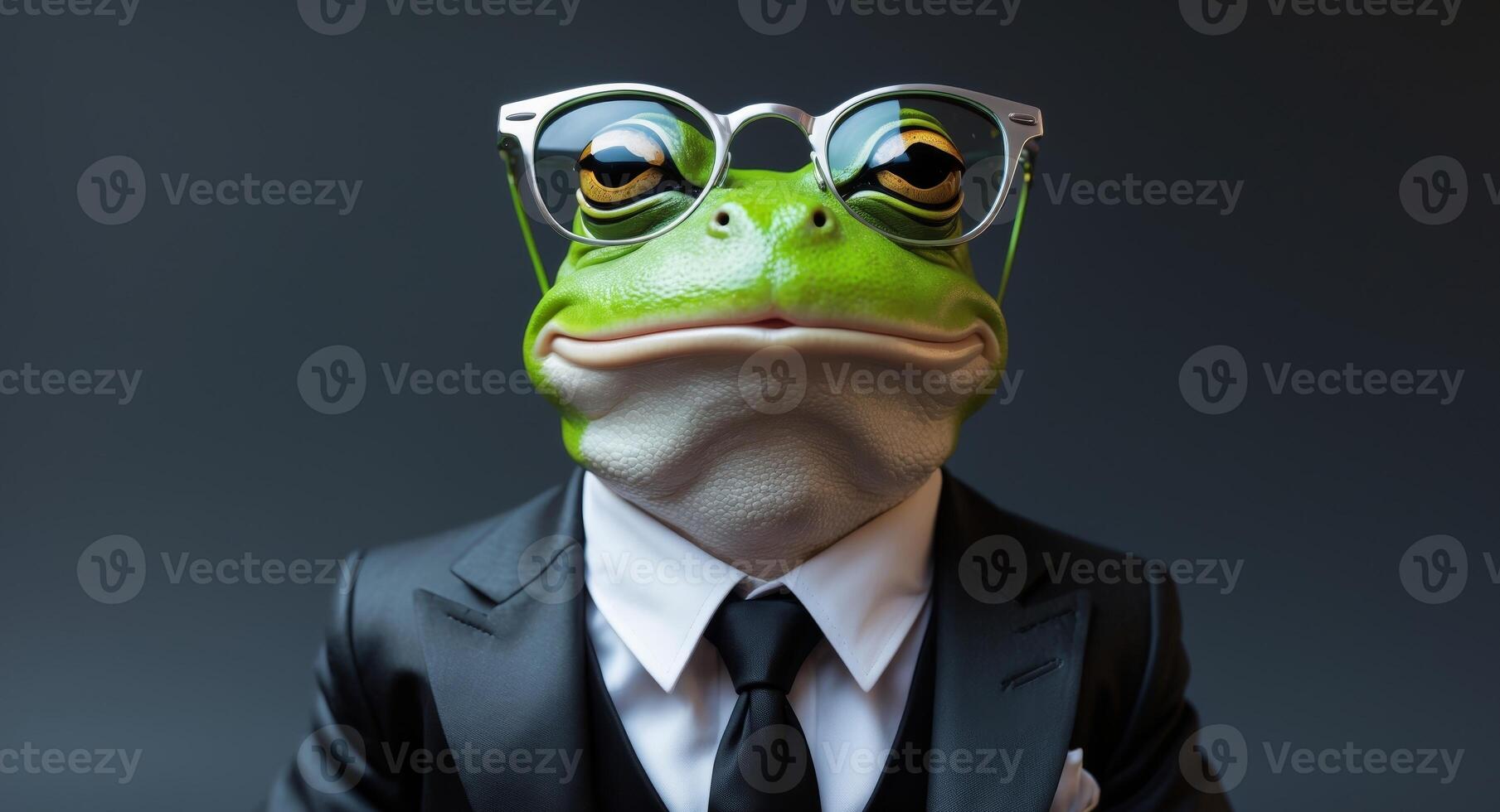 A frog wearing a suit and tie with glasses photo