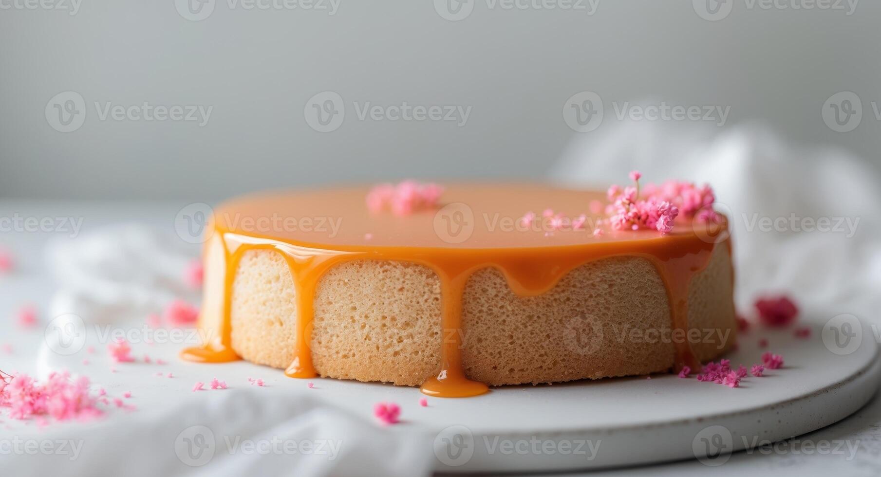 A cake with caramel sauce on top photo