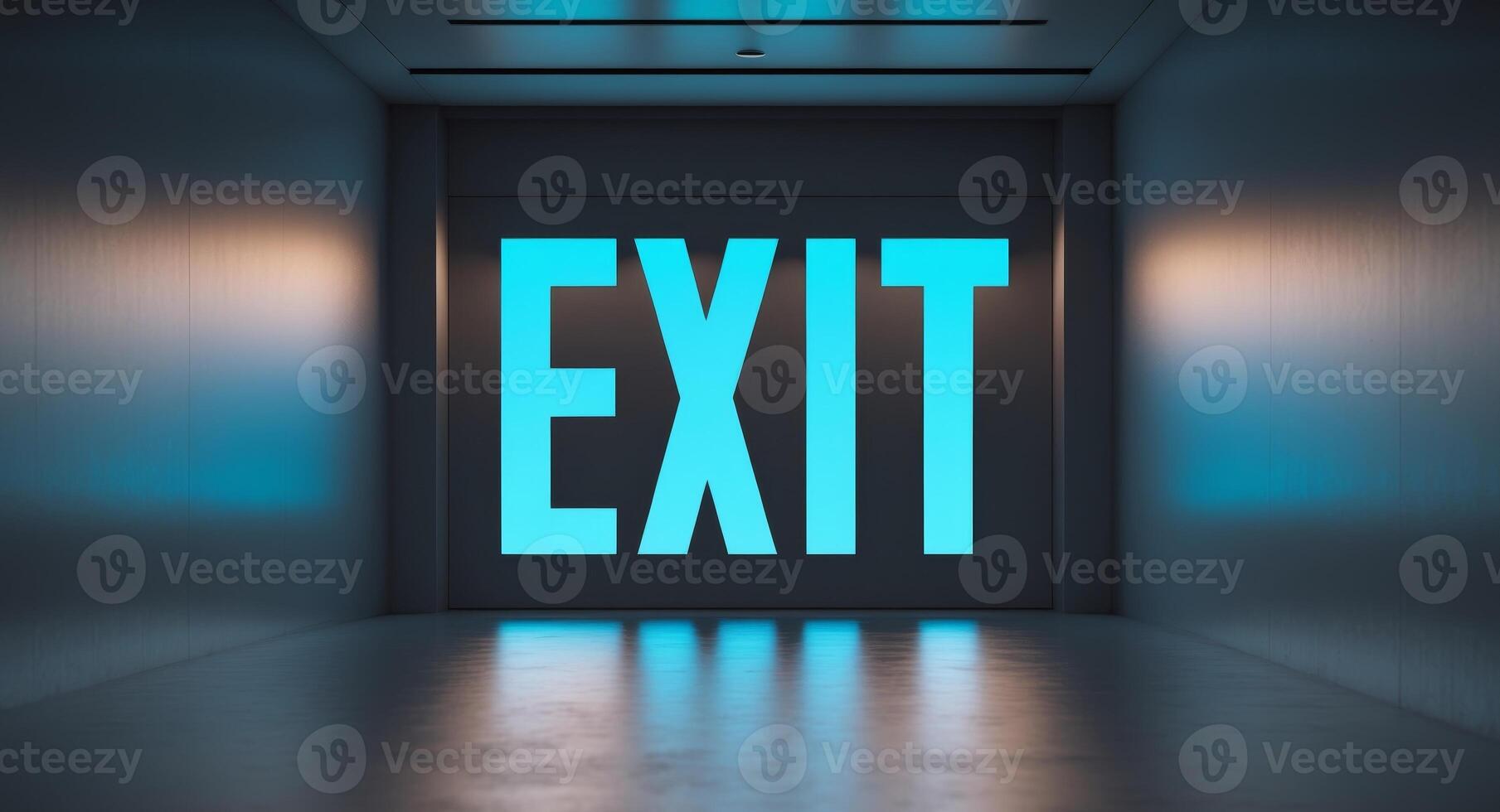 Exit sign in an empty hallway photo