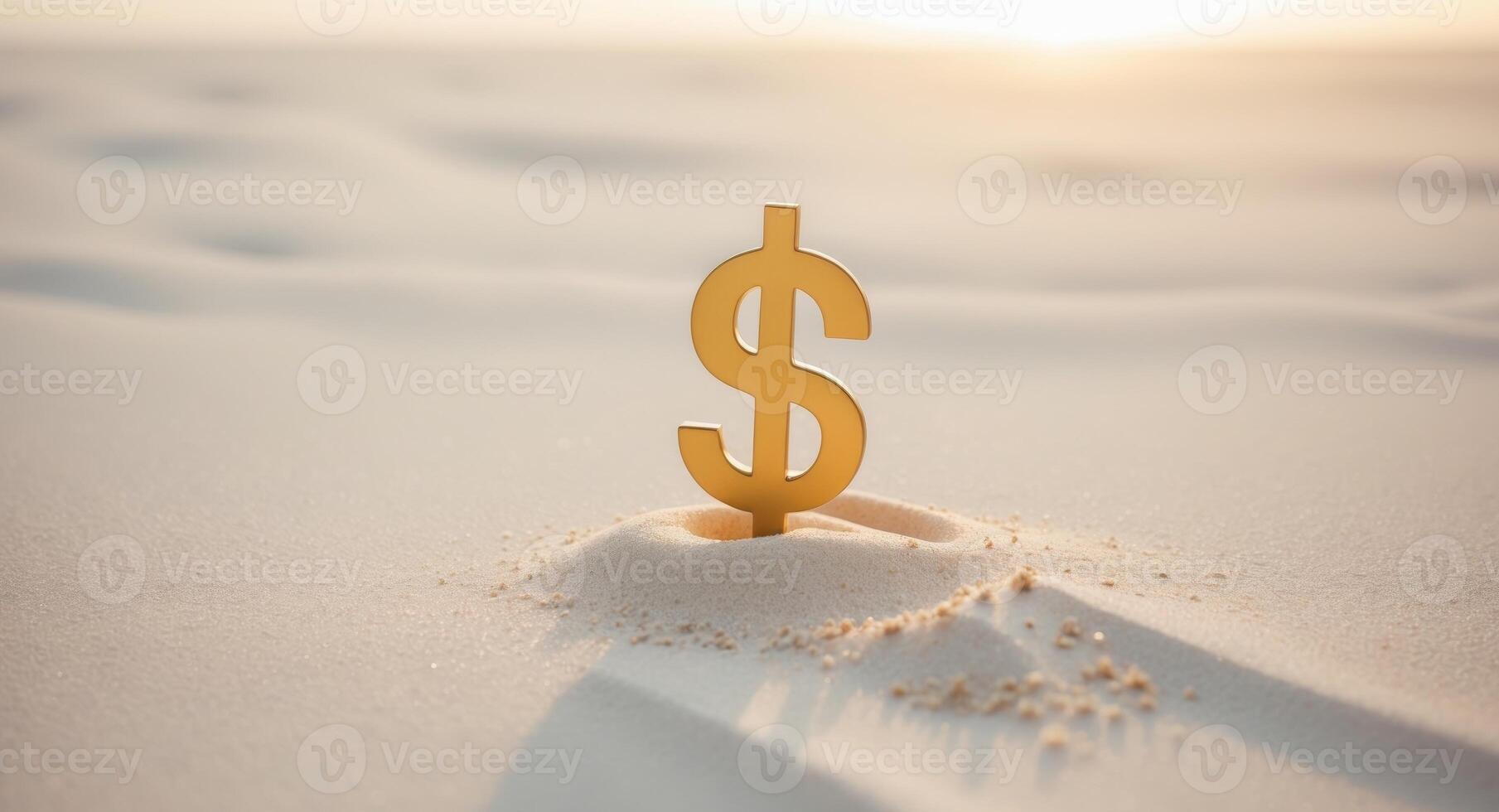 Golden dollar sign in the sand photo