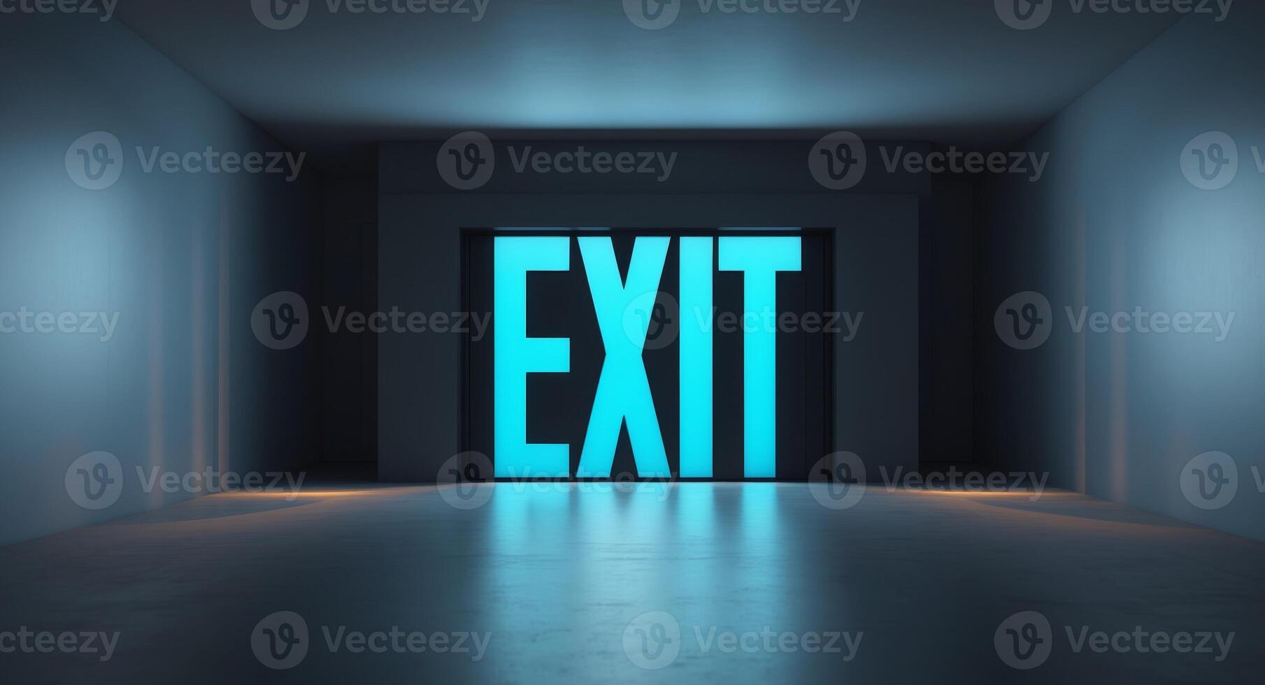 An exit sign in an empty room photo