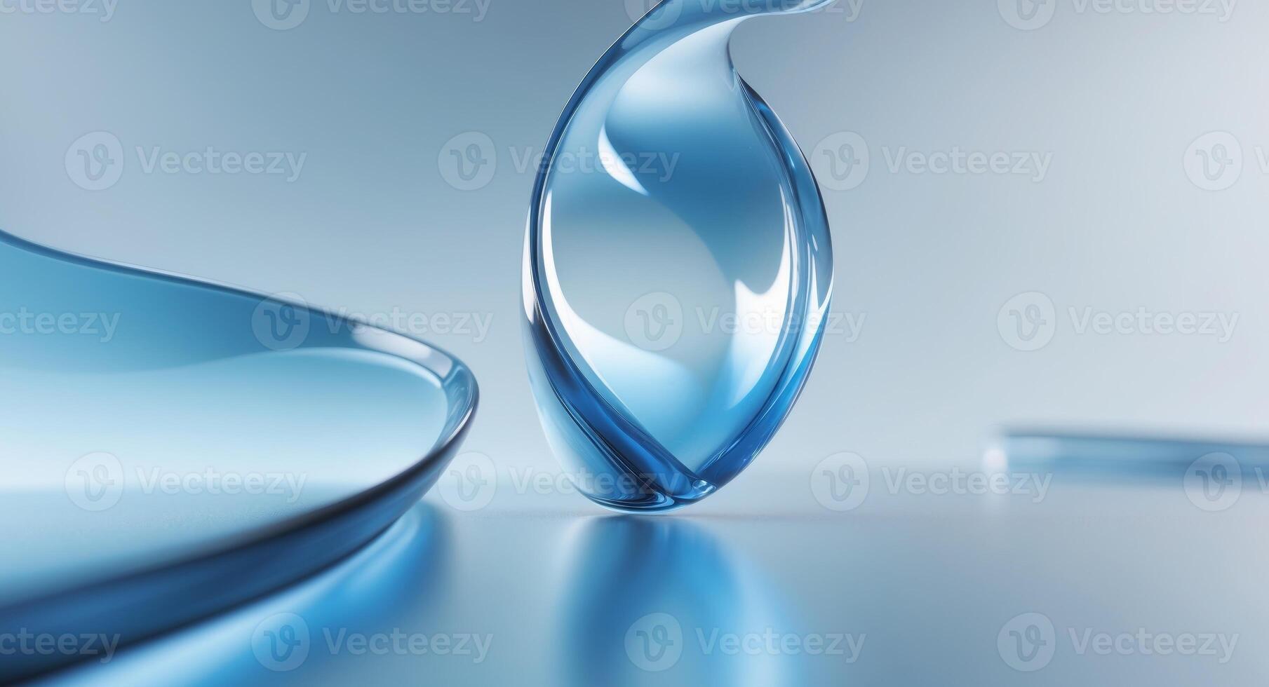 Abstract blue curved glass background wallpaper texture for modern design photo