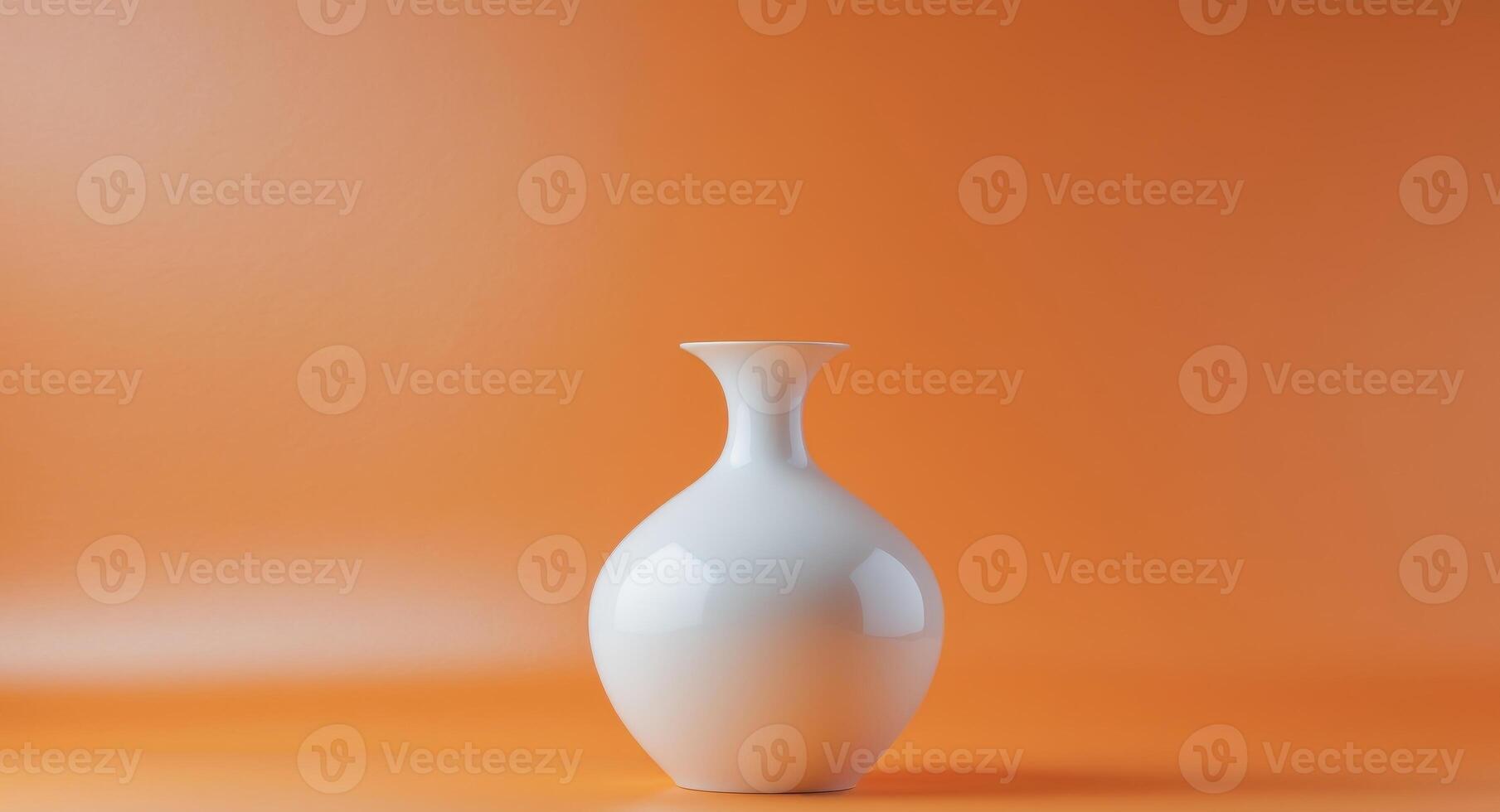 White vase on bright orange background showcasing modern decor and design elements in still life composition photo