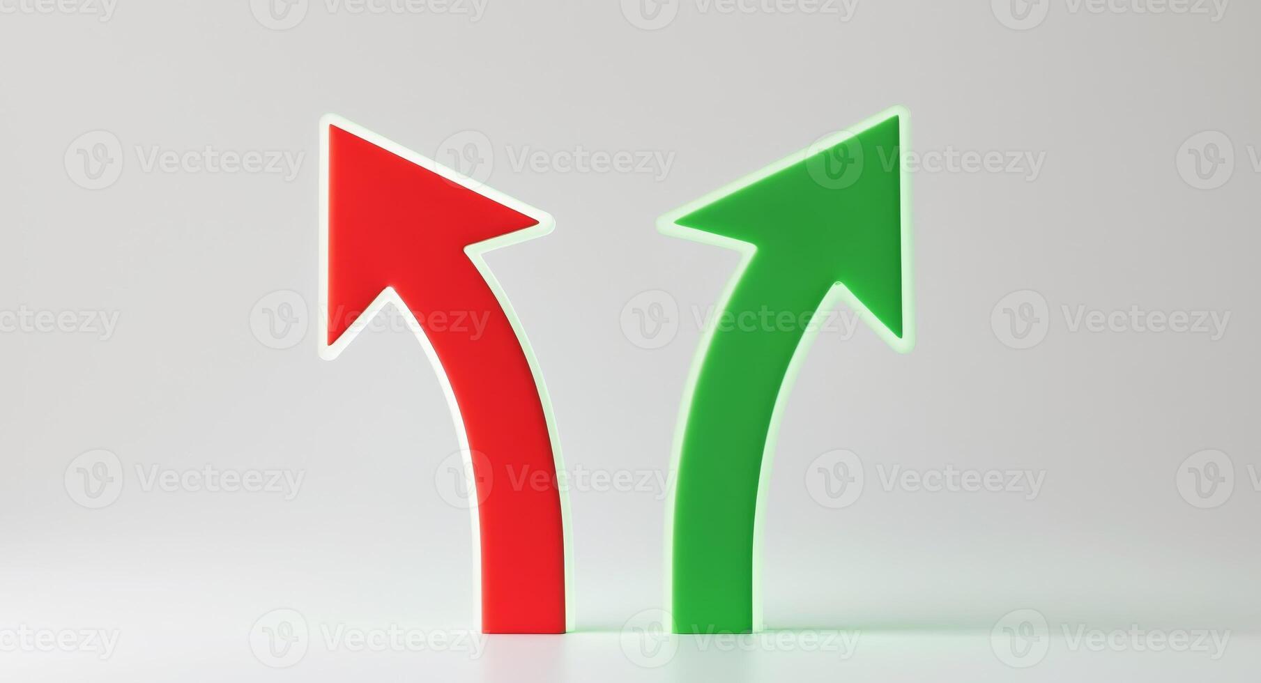 Two red and green arrows pointing in opposite directions photo