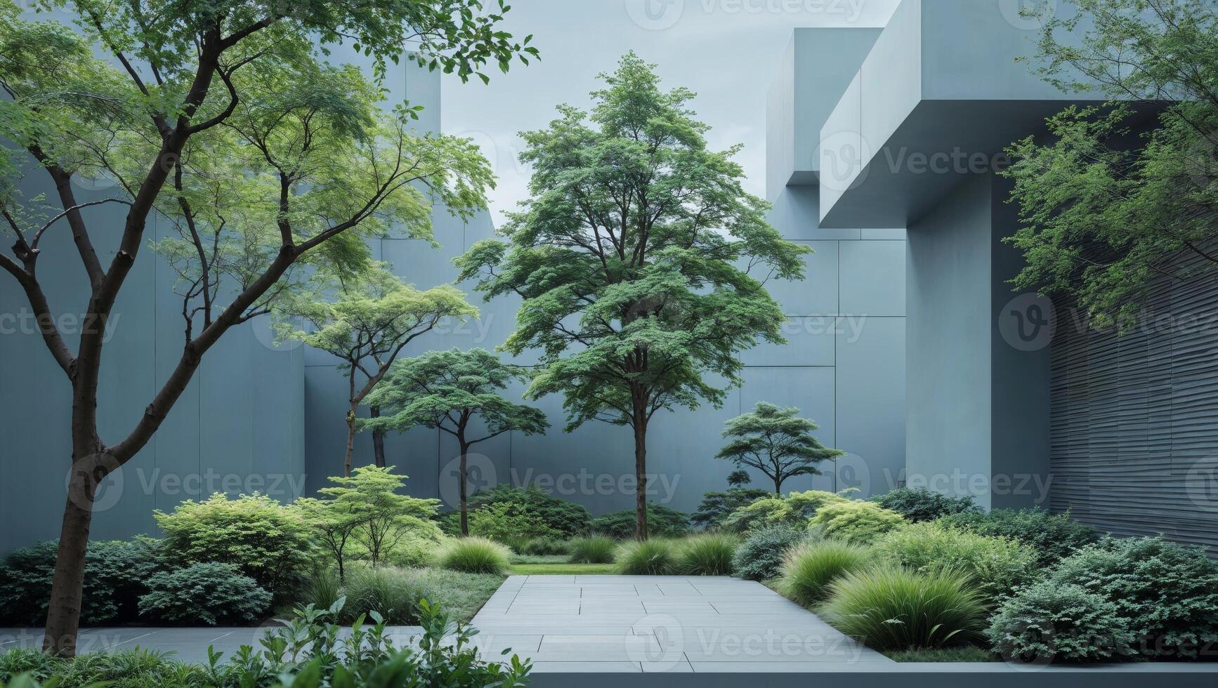 Urban Landscape Design with Lush Green Spaces photo