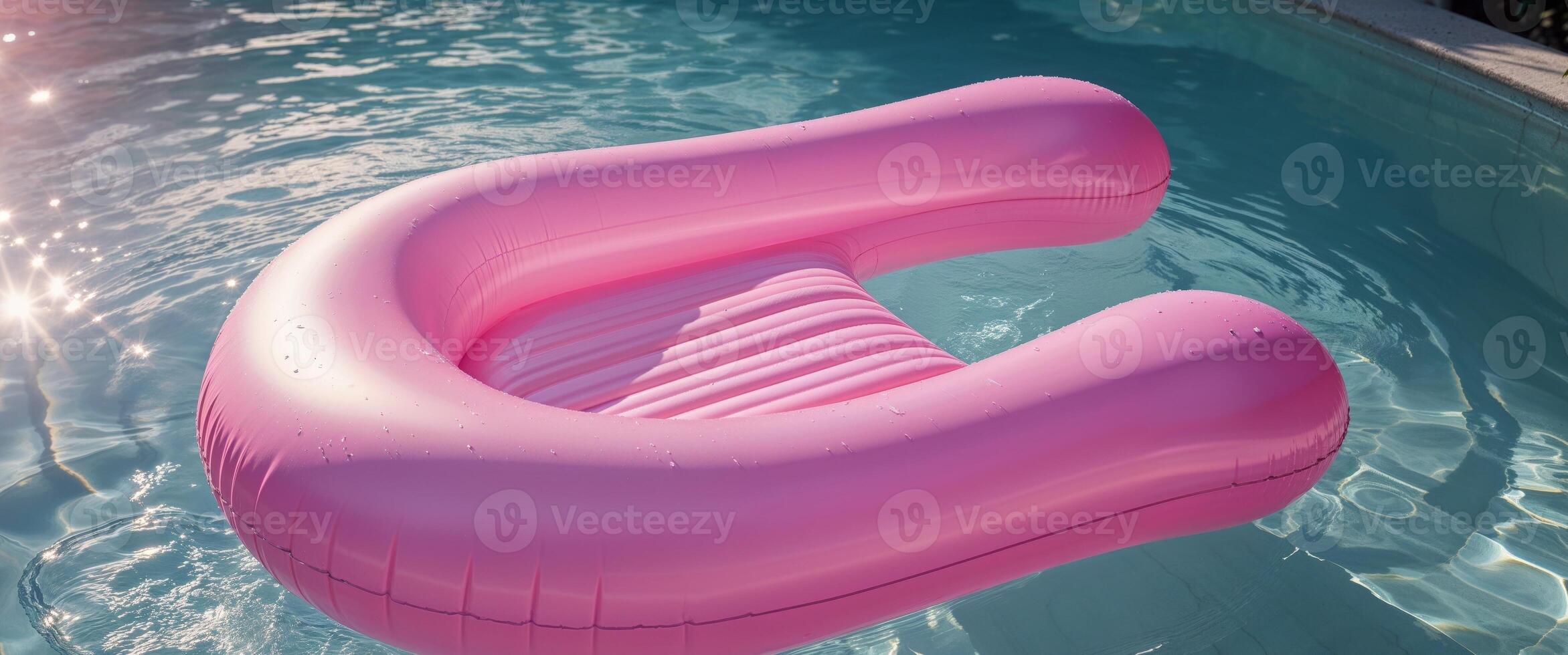An inflatable pink chair in a swimming pool photo