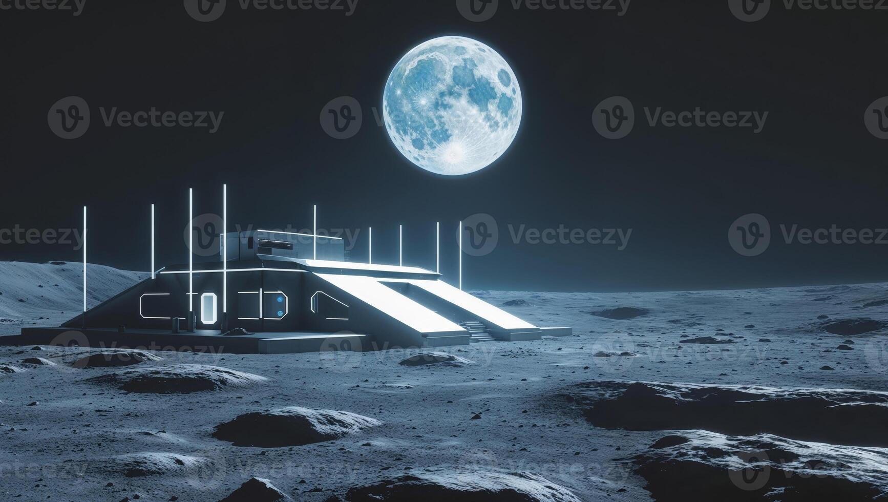 An alien spaceship is on the moon with a full moon photo