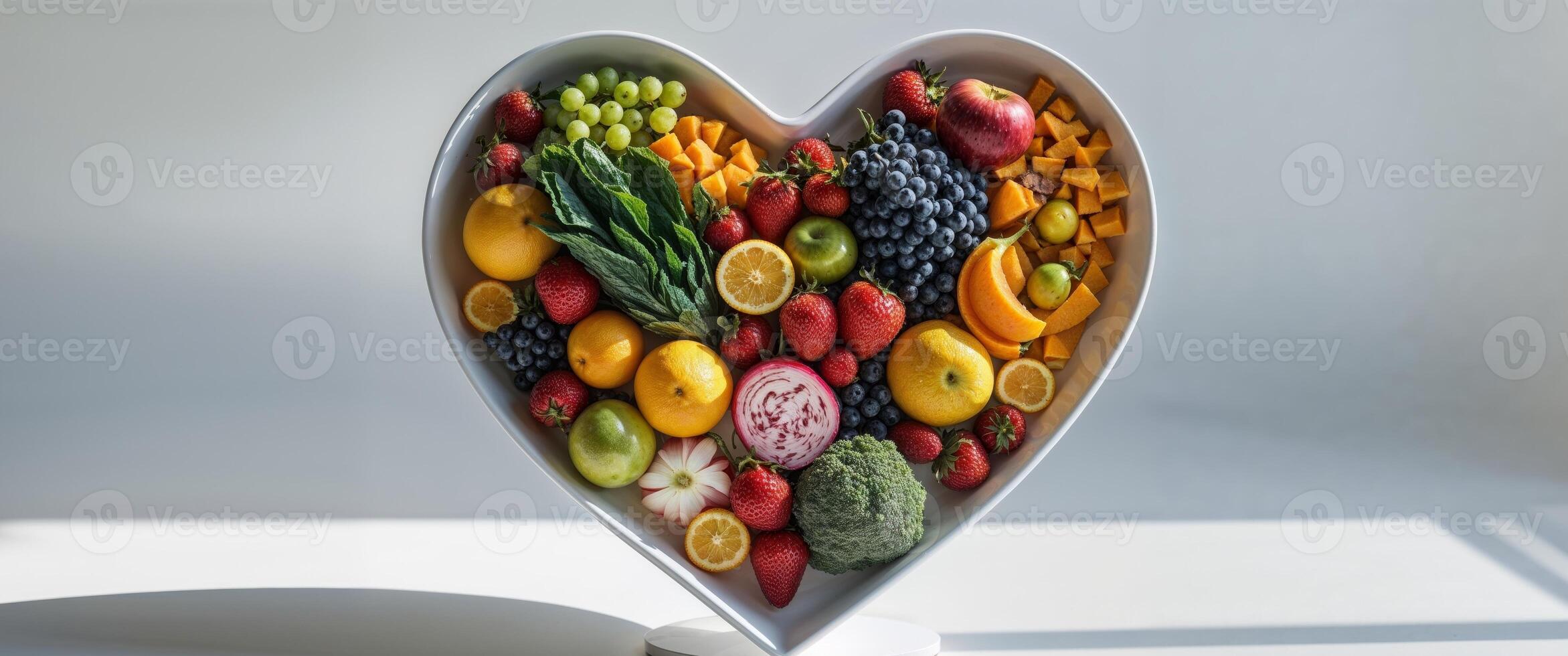 Heart Shaped Platter With Colorful Fruits And Vegetables photo