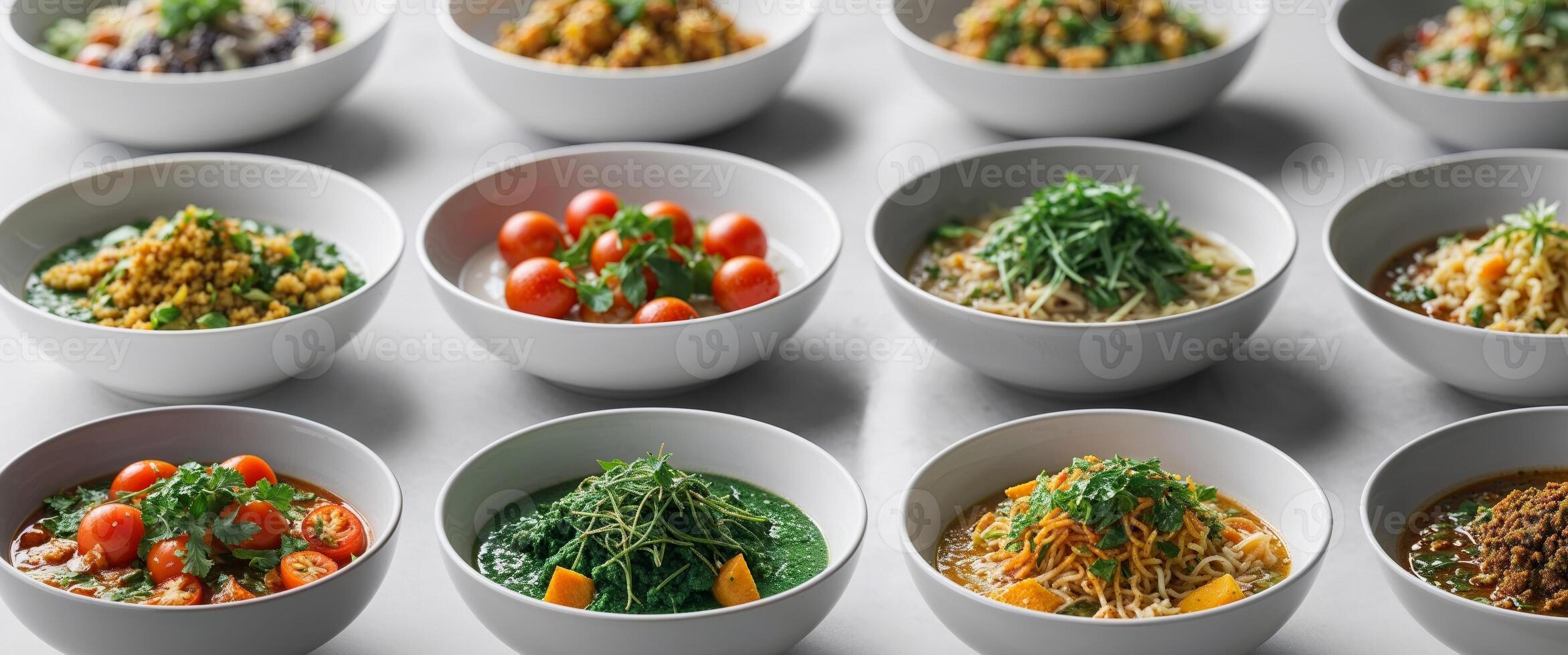 Variety of different types of food in bowls for global gastronomy travel blog. photo