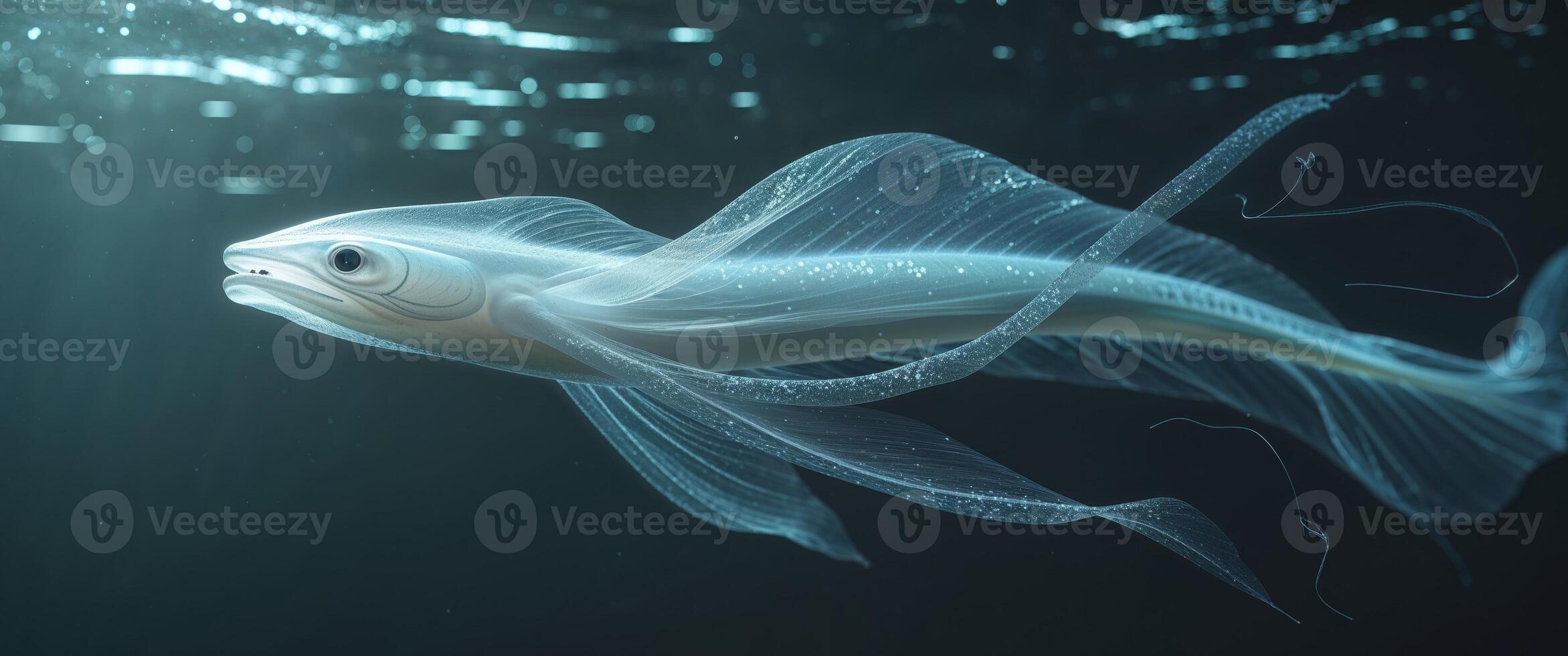 Mysterious creature gliding through the deep ocean waters in a mystical light photo