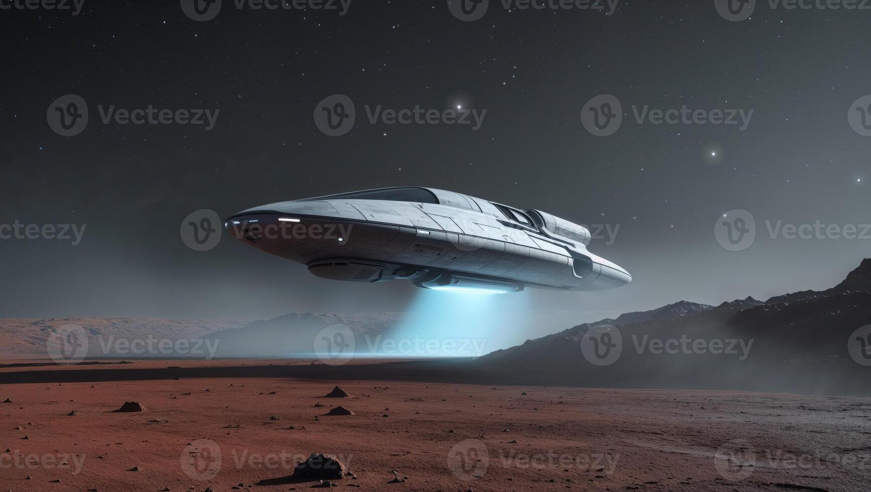 Futuristic Spaceship Landing on an Alien Planet photo