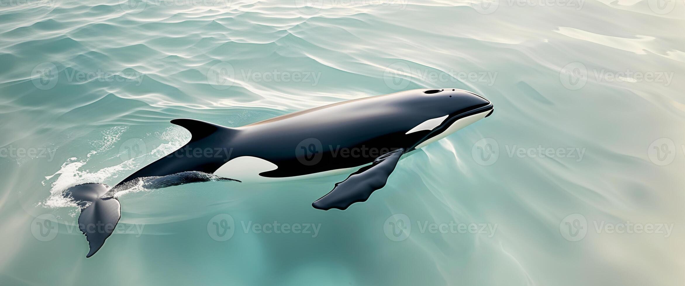 A killer whale swimming in the ocean photo