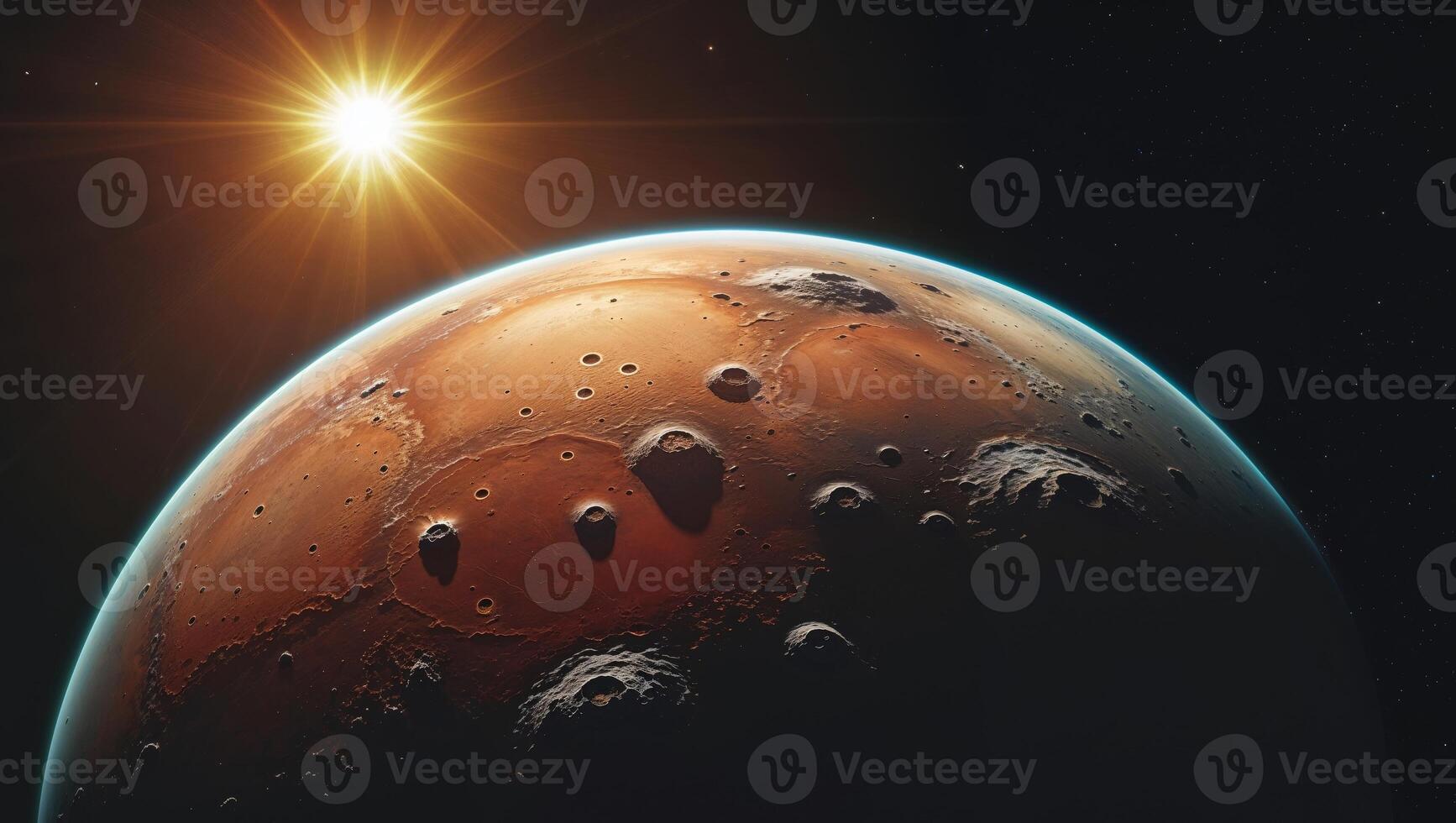 The sun is shining over the surface of mars photo