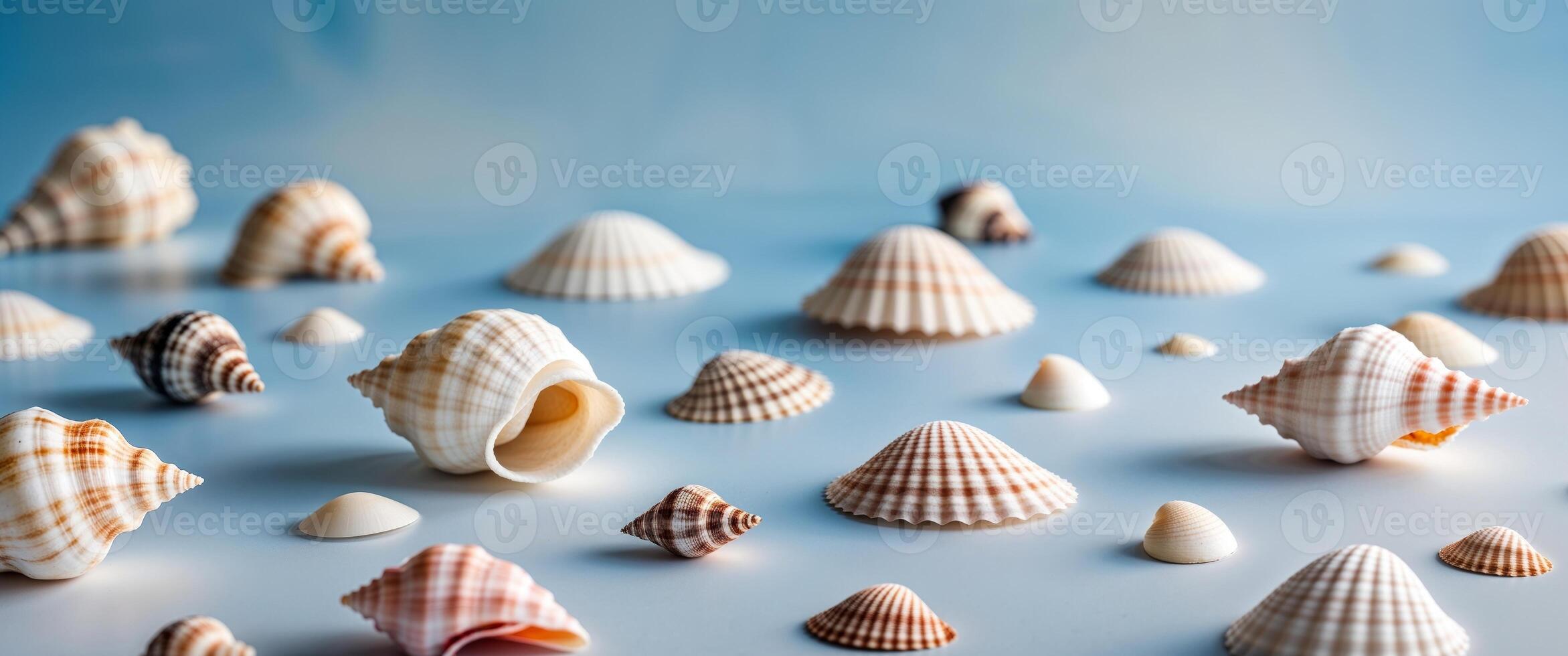 Sea shells on a blue background photo