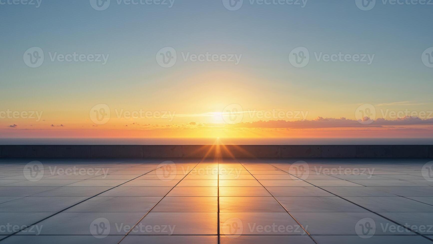 Dramatic floor with sunset sky on horizon with yellow light nature view photo