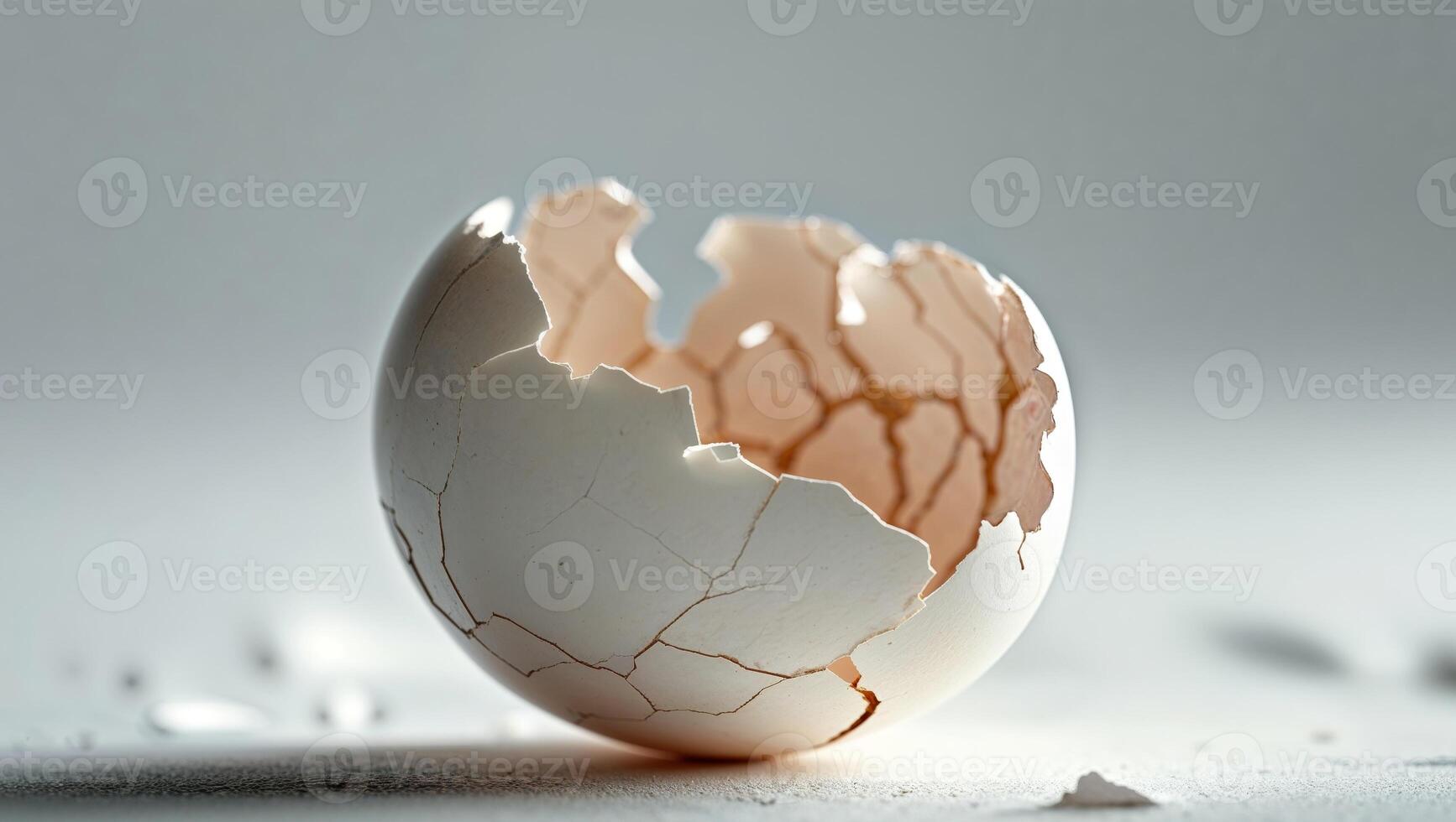 A broken egg is shown on a table photo