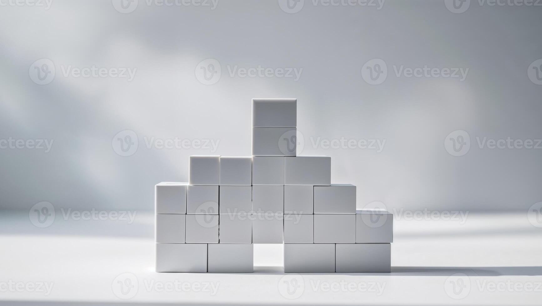 Close up view of a stack of white building blocks. photo