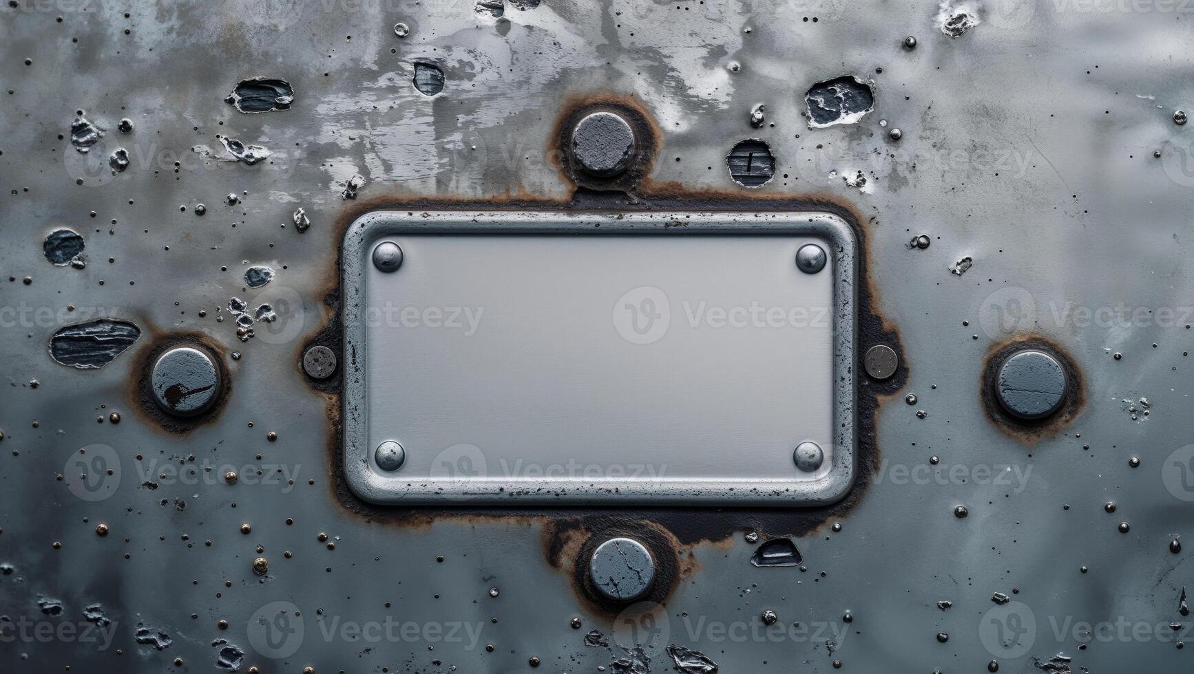 Metal surface with blank plate and rivets for labeling. photo