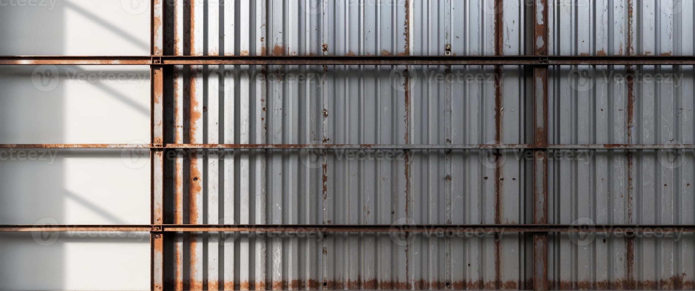 Rusty metal texture with corrugated sheets and steel structure elements background Copy Space photo