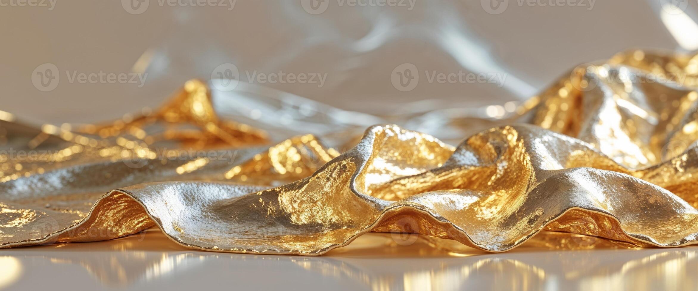 A close up of a gold and silver fabric photo