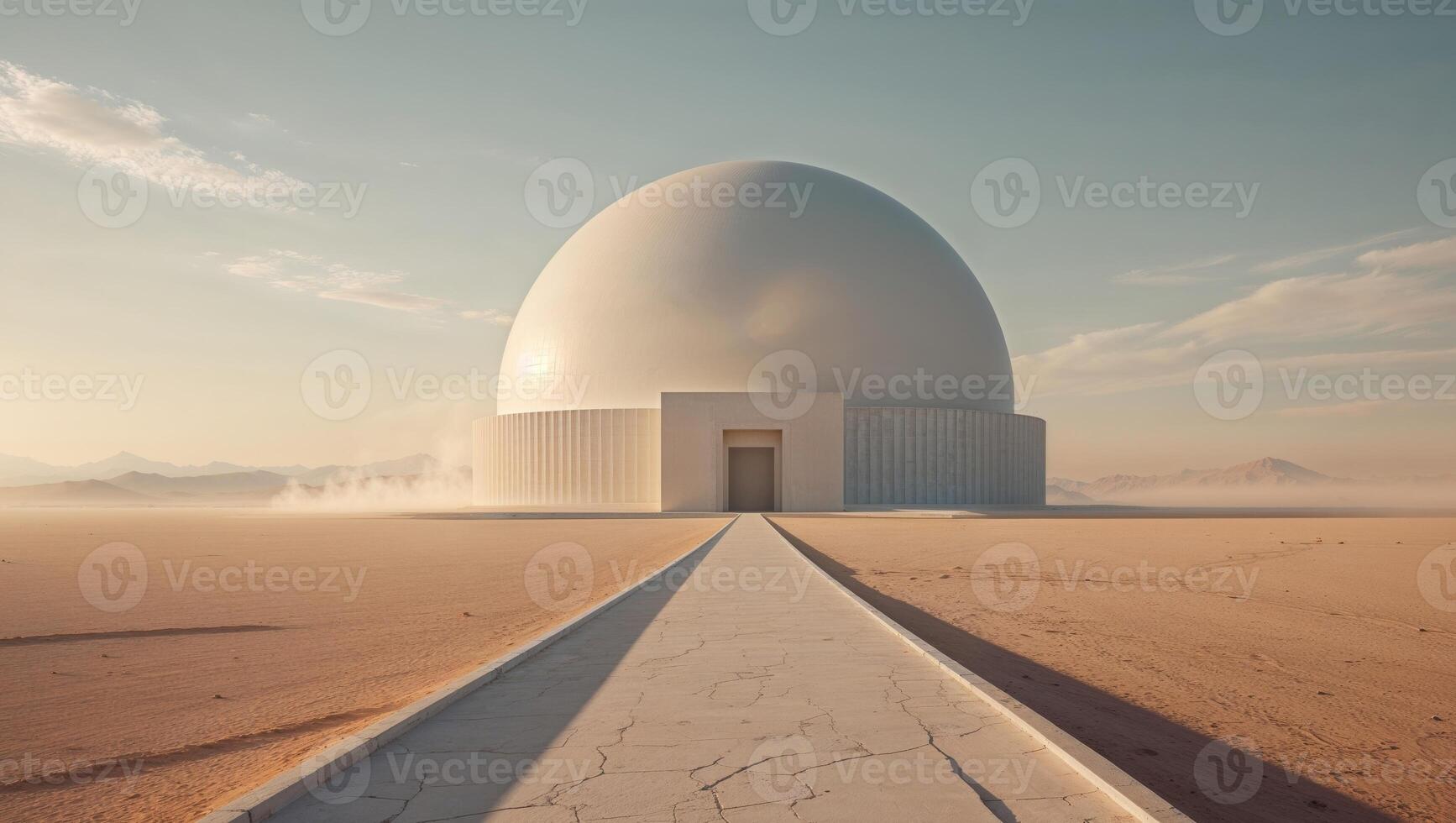 A white dome in the desert with a path leading to it photo