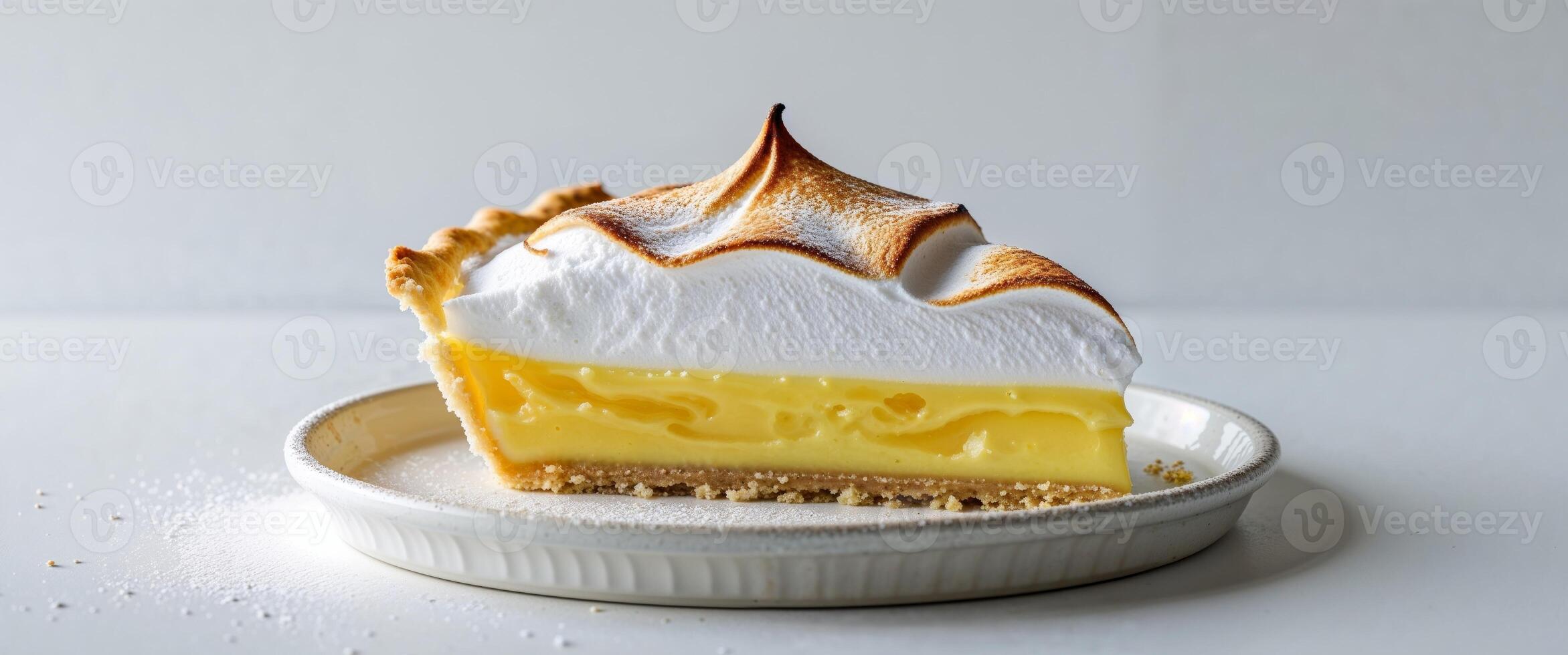 Delicious Slice of Lemon Meringue Pie with Golden Brown Topping. photo