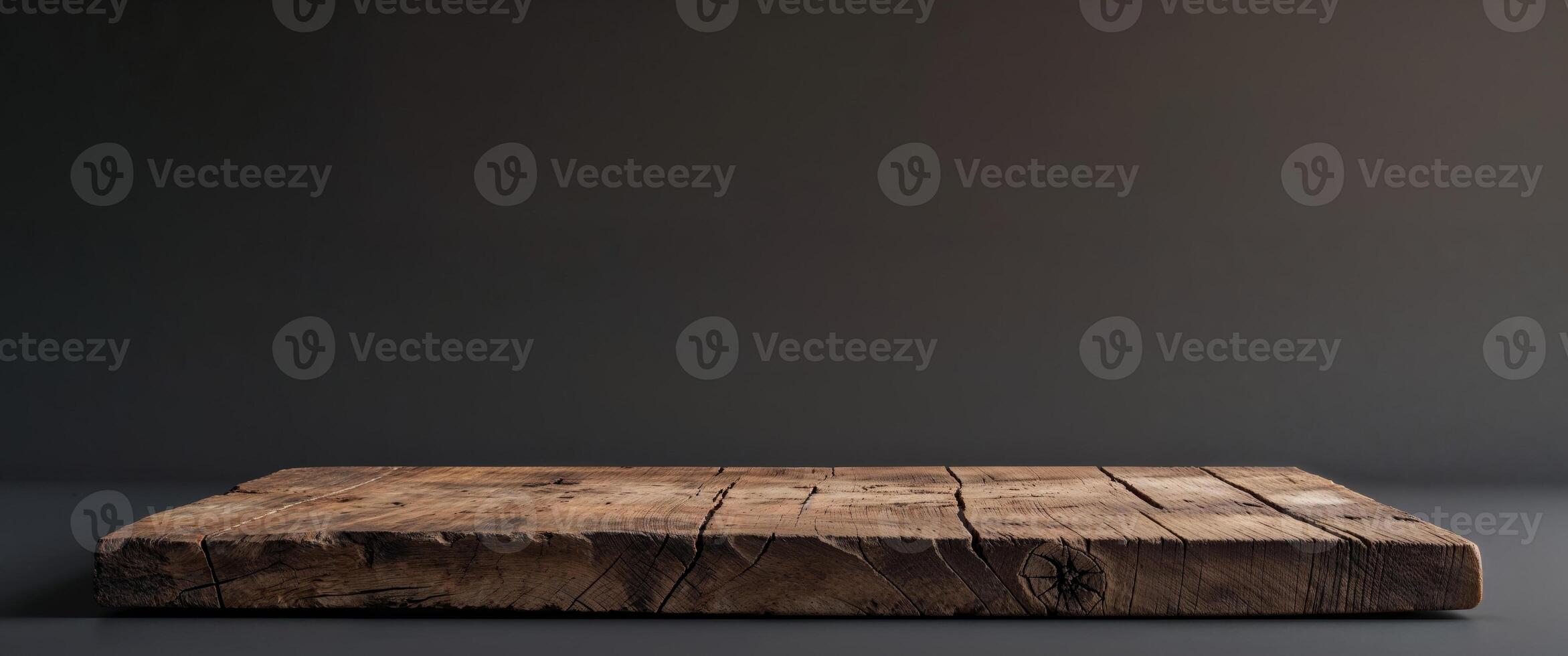Rustic Wooden Board On Dark Background Empty Surface For Product Display photo