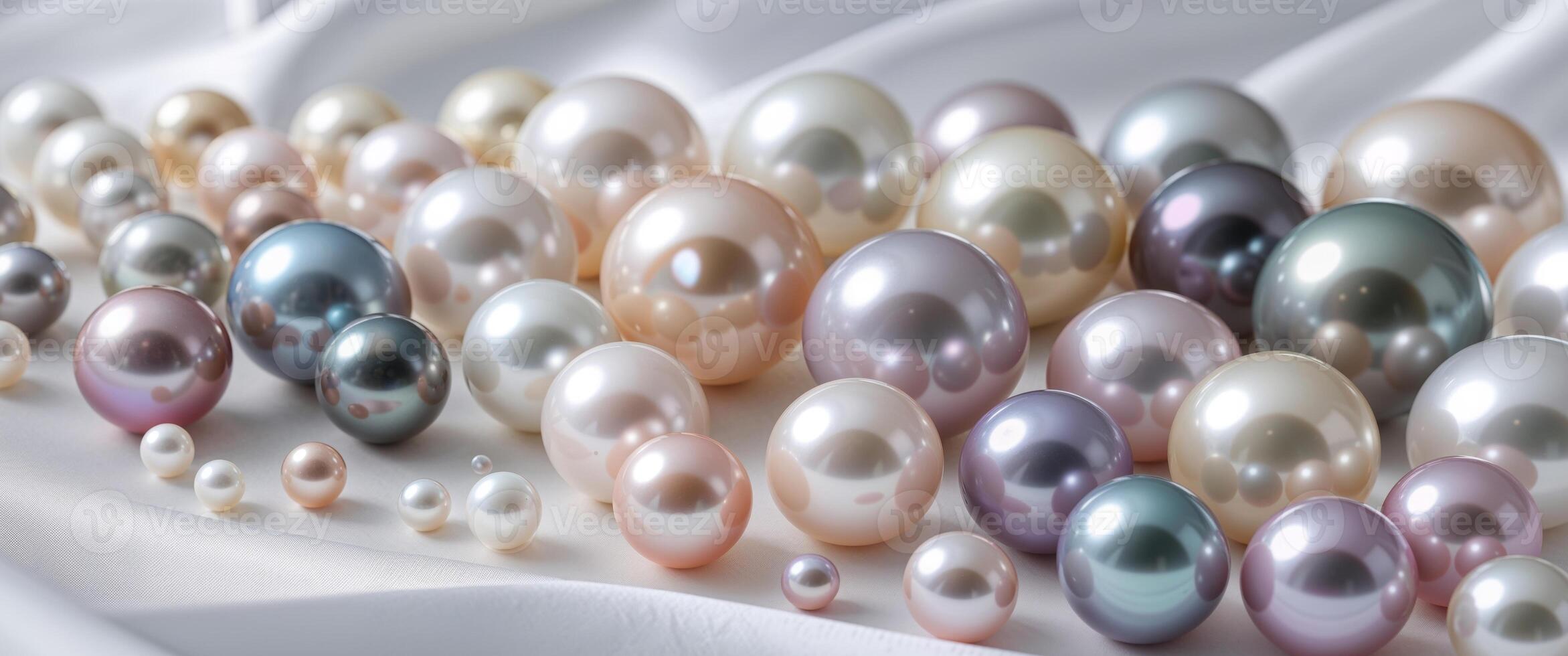 A large number of different colored pearls photo