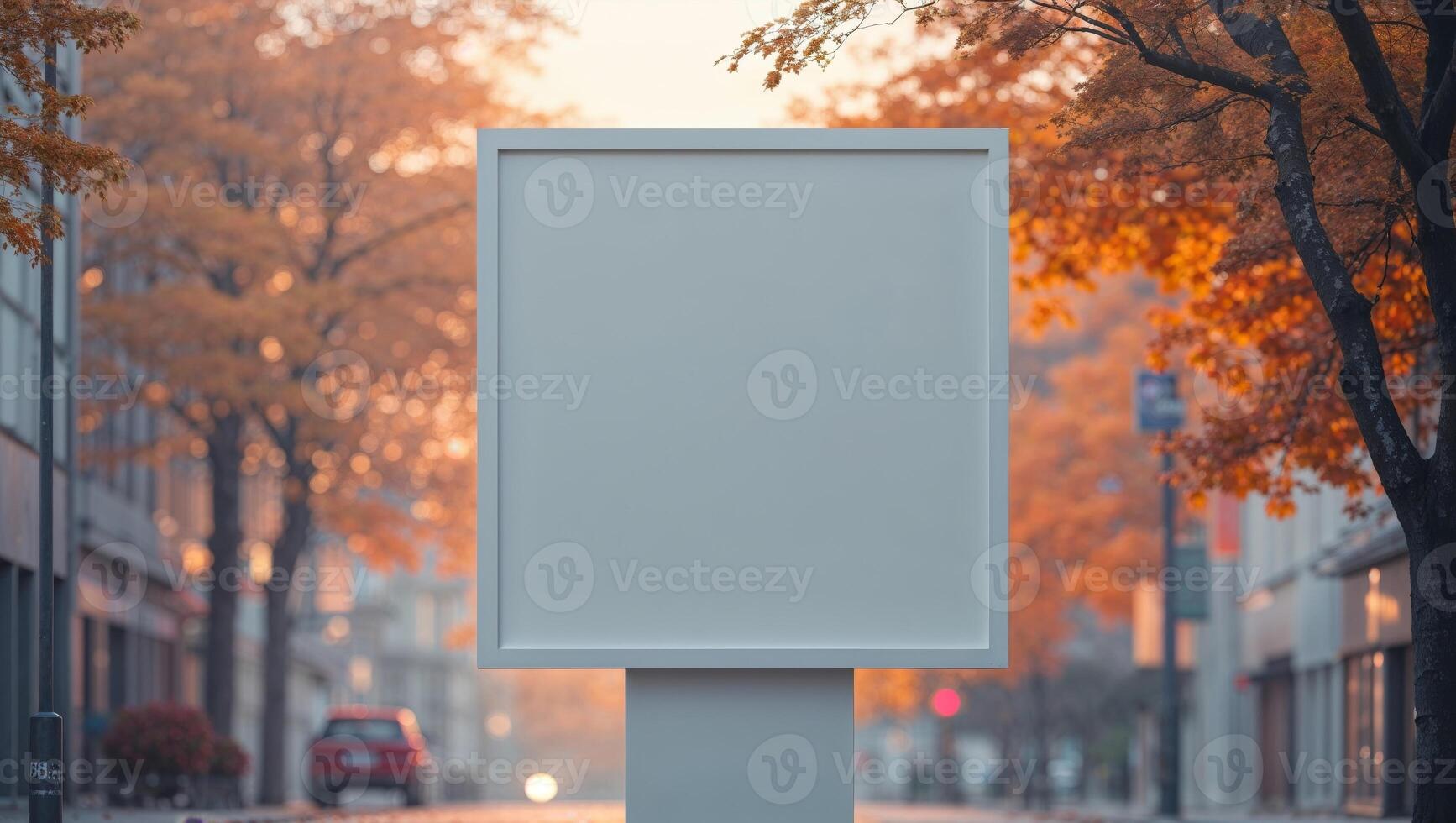 Blank billboard on the street with autumn trees photo