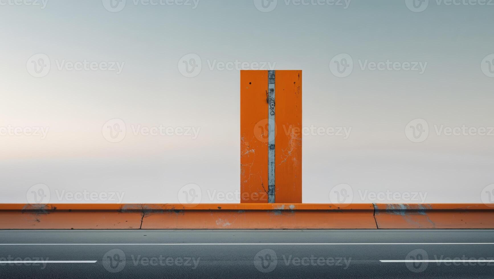A large orange barrier is on the side of a road. photo