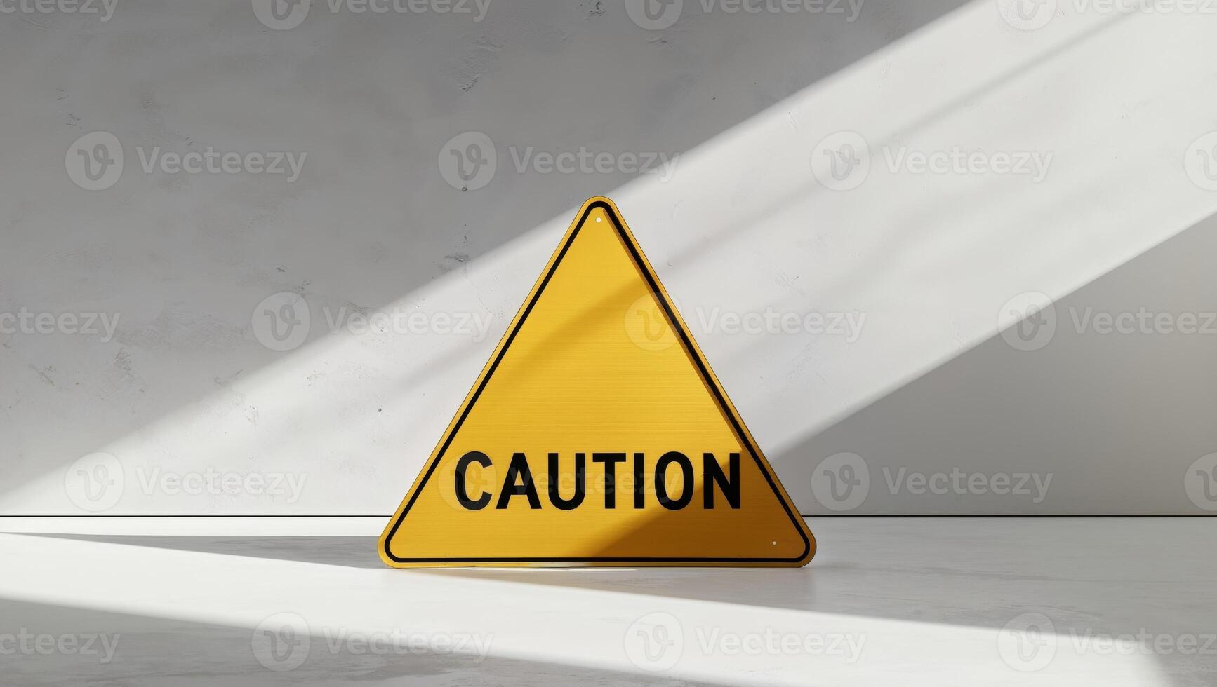 Caution sign on a white surface with shadows photo