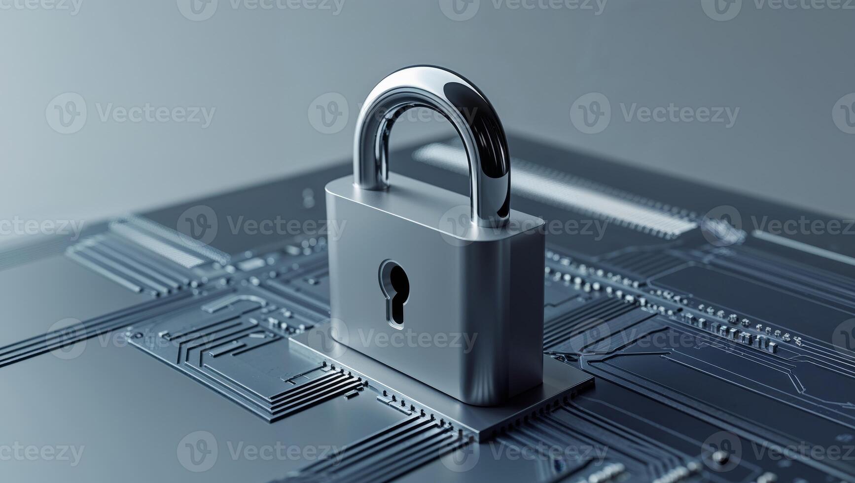 Digital Security Concept with Lock on Circuit Board photo