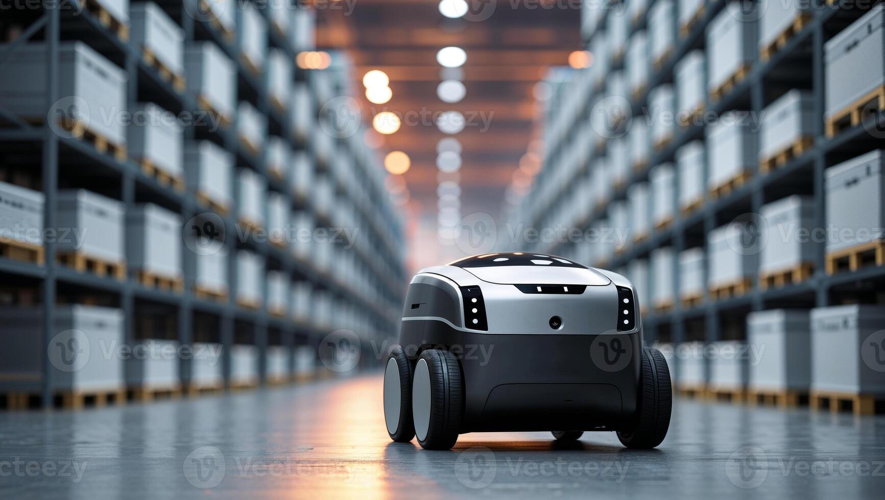 Modern Autonomous Robot in Warehouse Environment photo