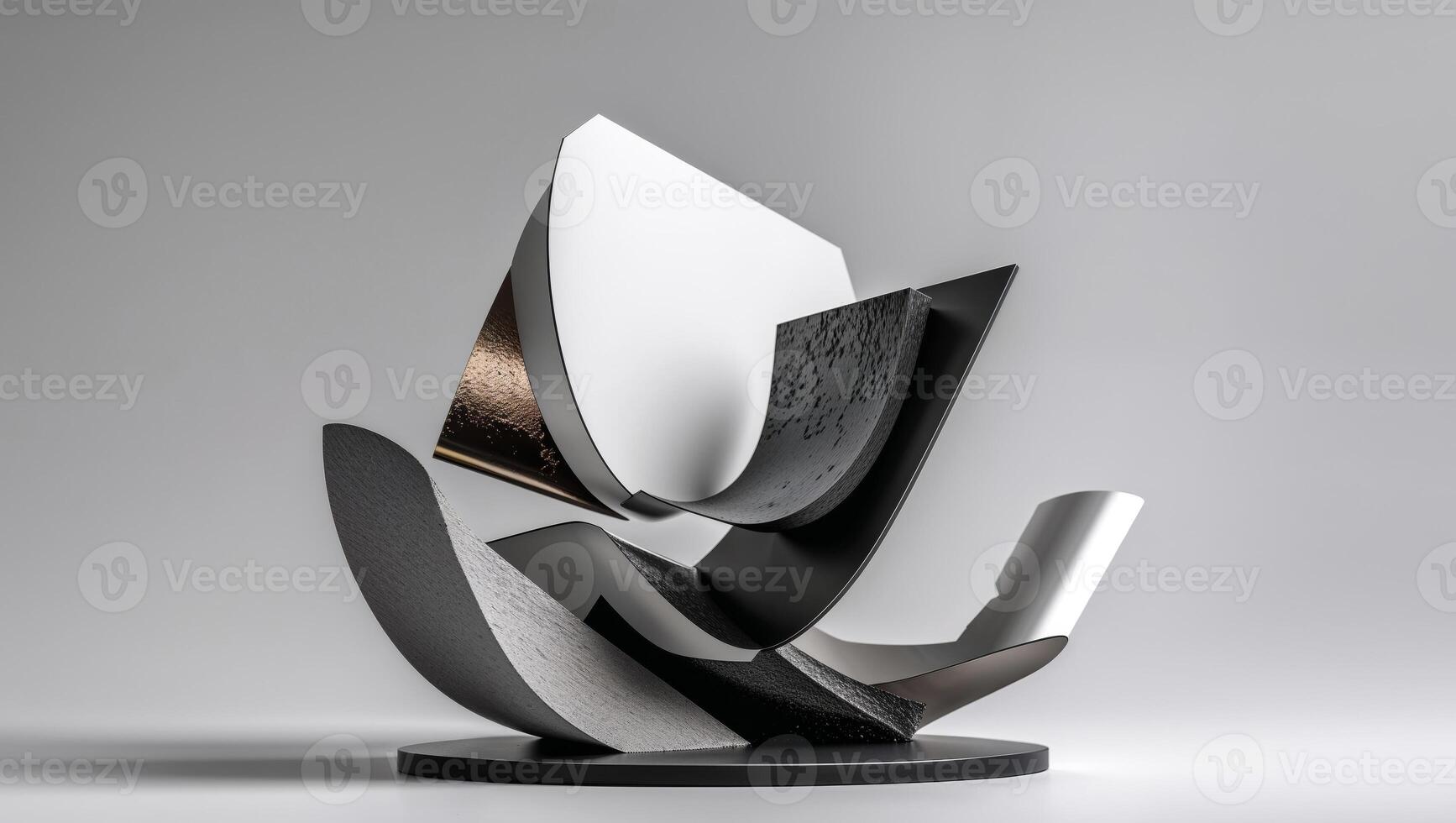 Rotating D sculptures made of abstract shapes and materials photo