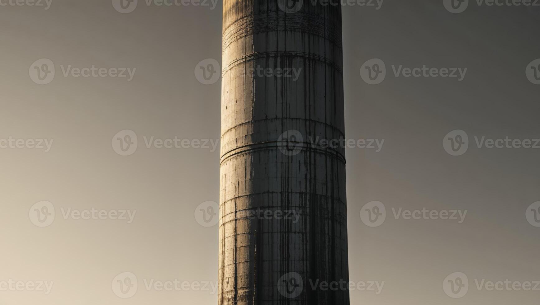 A conceptual image of a large industrial column standing alone in the middle of the frame with the sun casting a shadow. photo
