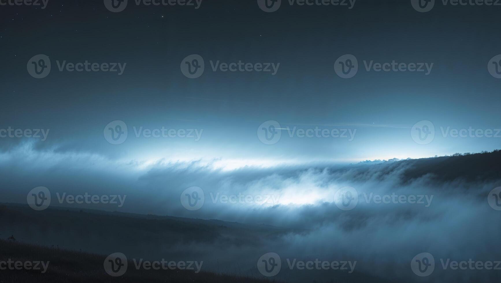 Abstract Night Sky with Blue Light and Fog photo