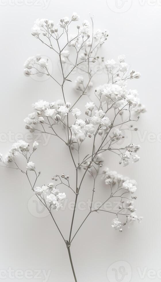 Delicate White Baby Breath Flowers Branch Isolated photo