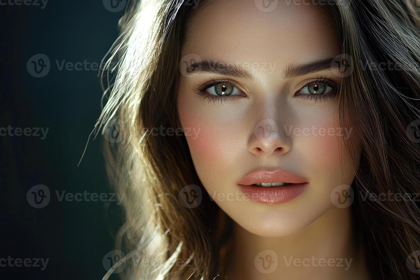 Beautiful Woman Portrait Showing Natural Makeup And Hair photo