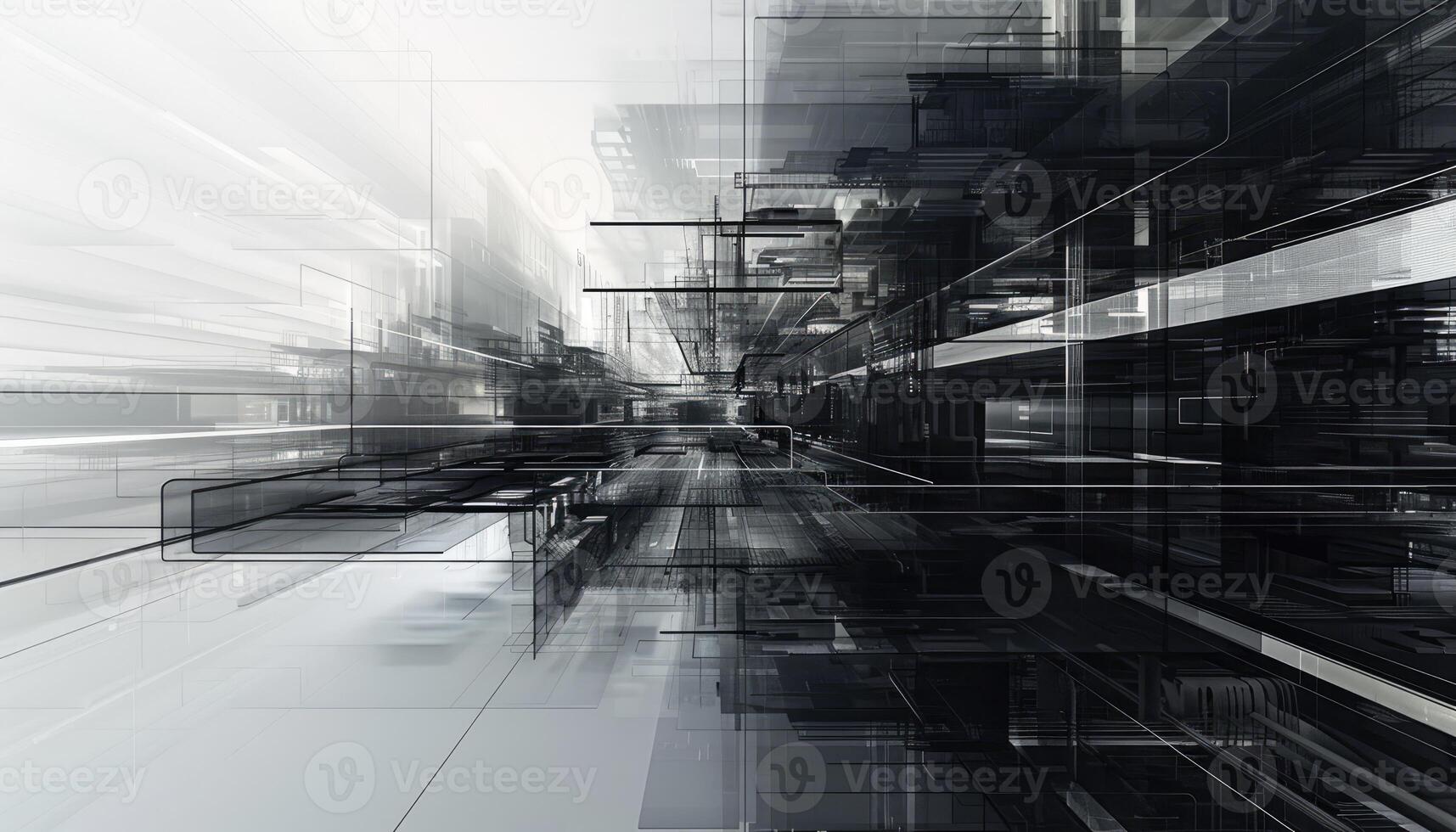 Abstract grayscale architectural design showcasing futuristic city structure photo