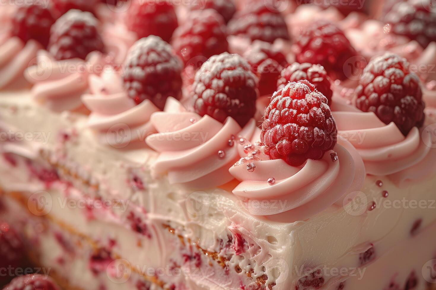 Raspberry Cream Cake With Swirls Of Frosting photo