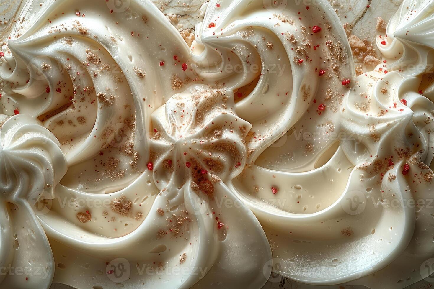 Creamy swirls of frosting with red and gold sprinkles photo