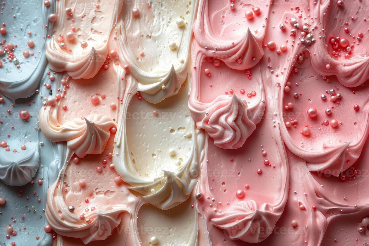 Pastel Frosting Swirls With Pearl Decorations photo