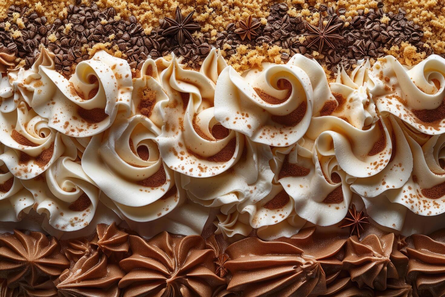 Delicious layered cake with creamy frosting and spices photo