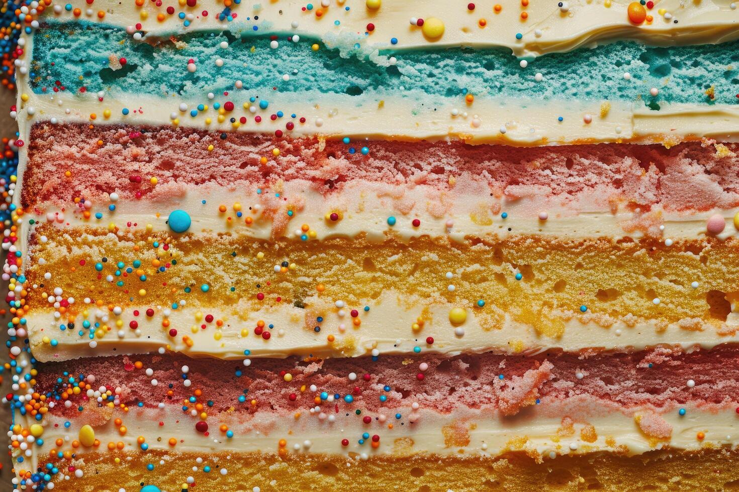 Layered Rainbow Cake With Colorful Sprinkles photo