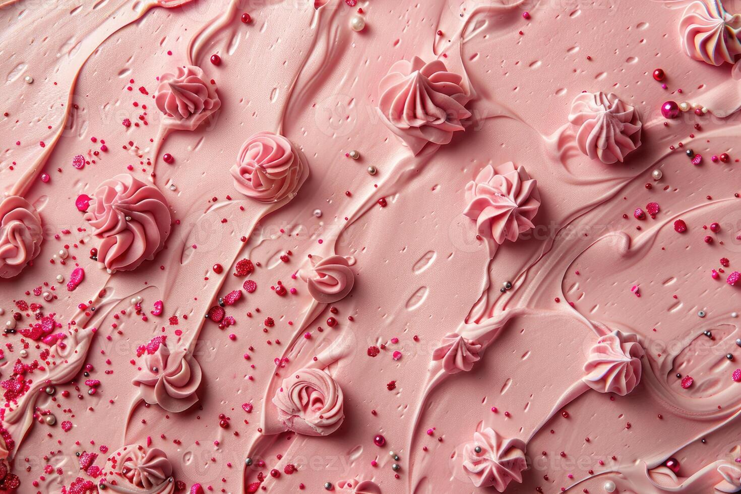 Pink Frosting Swirls With Sprinkles And Beads photo