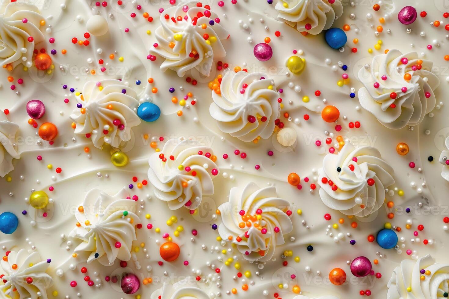 Delicious White Cake Decorated With Swirls And Sprinkles photo