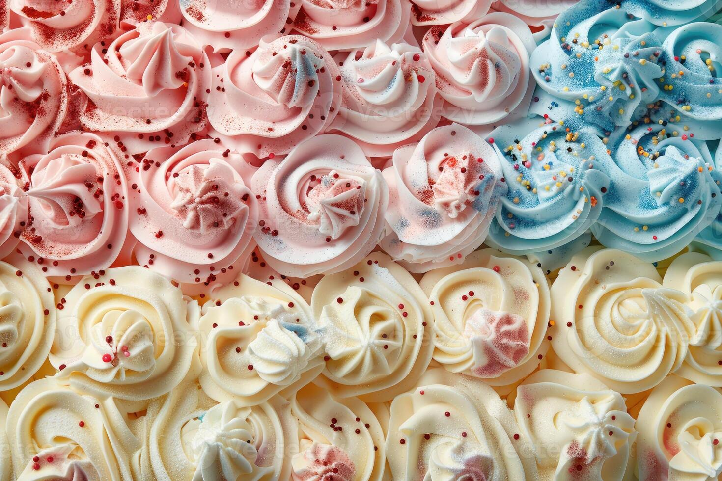 Colorful Swirled Frosting Decorates Delicious Cake photo