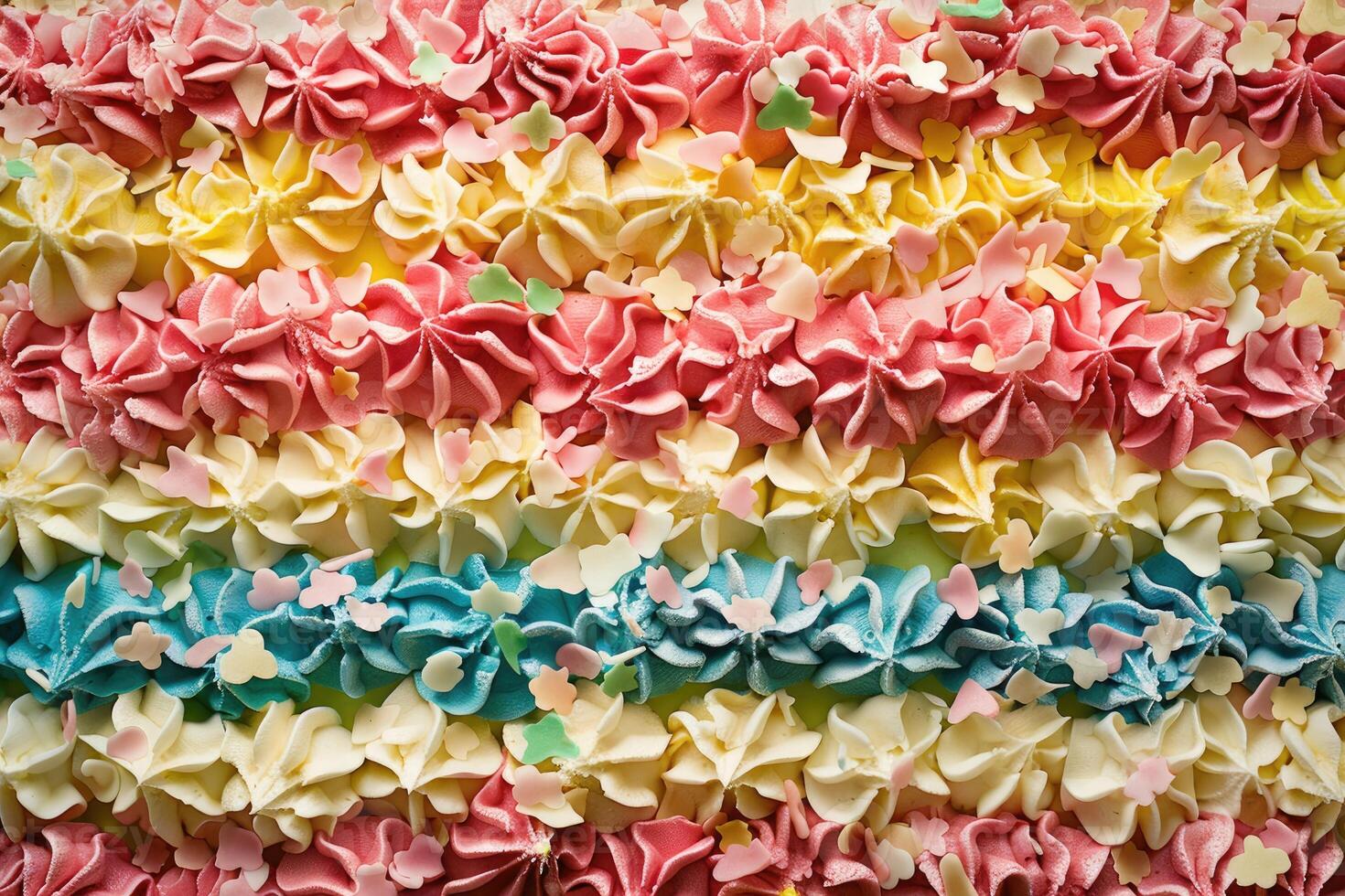 Rainbow Layered Cake With Colorful Frosting And Sprinkles photo