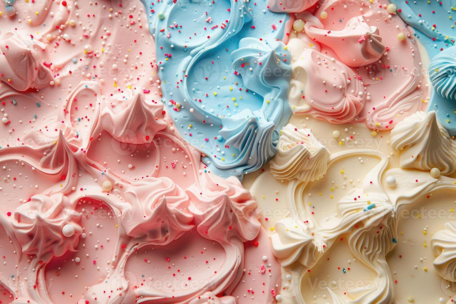 Swirled creamy frosting with colorful sprinkles photo